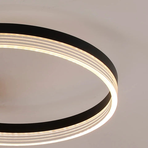 Modern LED Ceiling Light With Remote Control, Dimmable Acrylic Ring Chandelier, Two Ring Black Flush Mount Fixture close-up view