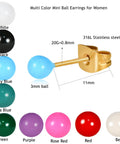 Dope Dainty Ball Stud Earrings Set For Women And Men, 3mm Tiny Black Hand Painted Enamel Color, Hypoallergenic Surgical Steel With 14K Gold Plated Option, Great For Second Piercings And Multiple Holes, Everyday Cute Jewelry. 3mm black ball stud, 316L stainless steel