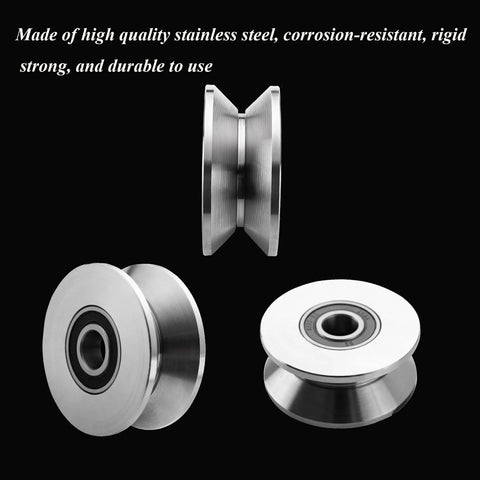 Three 3-inch stainless steel V-groove gate wheels with double bearings for sliding gates