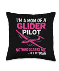I'm A Mom Of A Glider Pilot Throw Pillow For Glider Enthusiasts - Soaring Flight Decor With Bold Pink And White Text Celebrating Aviation Families.