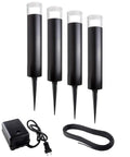Outdoor Bollard Lighting Kit With 4 Black Aluminum Bollards, Clear Acrylic Shade, LED, 14 Inch Height, 3 Inch Diameter