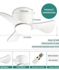 Small Ceiling Fan With Light Low Profile Flush Mount 3 Reversible Blades Matte Black 6 Speeds Quiet Motor dimensions