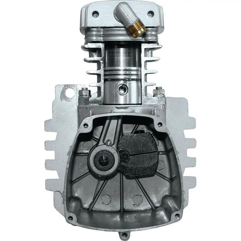 Rock Solid Cast Iron 2HP Big Bore Air Compressor pump showing internal components and design for efficient airflow.