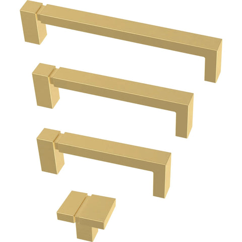 Brushed Brass Modern Cabinet Handles Ten Pack With Five And One Sixteenth Inch Center To Center Pulls For Drawers And Doors Ideal For Kitchen Cabinets And Dressers With Asymmetric Contemporary Design