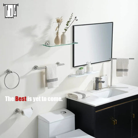 Modern bathroom with Sturdy 304 Stainless Steel Toilet Paper Holder With 5 Inch Roll Capacity, Brushed Nickel Wall Mount.