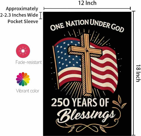 Blessings America Garden Flag 12x18 Burlap Double Sided All American Patriotic Cross Design With American Flag One Nation Under God