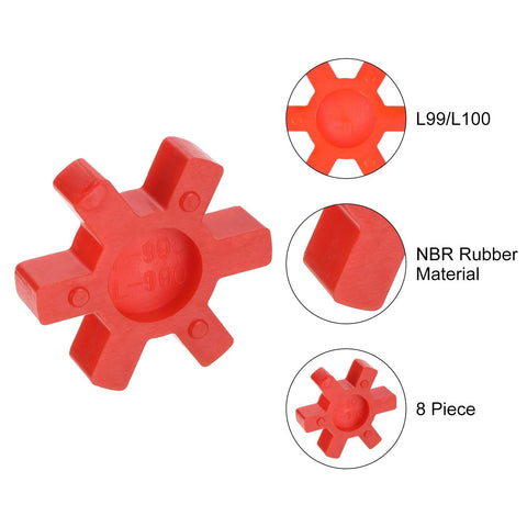Eight red urethane L99/L100 jaw coupling inserts for L-jaw couplers