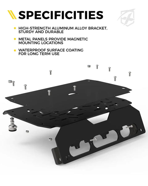 Exploded view of No Drill Light Bar Cab Mount With Magnetic And Bolt Mounting For Ford F150 2015 And Newer And Ford F250 Through F550 2017