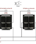 Diagram illustrating DPST Rocker Switch On Off 4 Pin 16A 250V AC Red LED Illuminated Snap-In Power Switch Heavy Duty UL Recognized