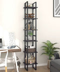 Gray 6 Tier Book Cabinet With Engineered Wood Build And 82.7 Inches Tall, Dope Storage Organizer for decor in a living room corner.