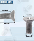 Product size of 8 Pack Tough As Nails Stainless Steel Brake Disc Rotor Screws for Front And Rear Calipers with measurements.