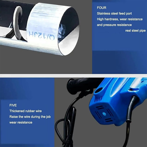 Close-up of Portable Grain Suction Machine With 6M Pumping Auger Conveyor showing stainless steel auger and blue housing.