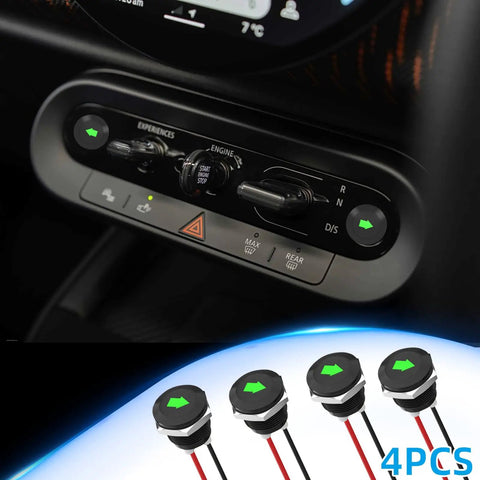 4 Pack 12V Green LED Arrow Indicator Lights Waterproof Metal Housing for Cars Trucks and Motorcycles High Brightness Turn Signal Indicators Durable Dash Lights Easy Install dashboard close-up