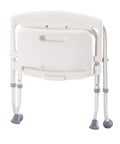 Folding Bath Seat With Back Support For Safe No Fuss Shower Time Portable Shower Bench White Easy To Fold And Store Built In Non Slip Textured Seat Ideal For Seniors Disabled Caregivers And Home Use, back view showing folding mechanism and textured back support.
