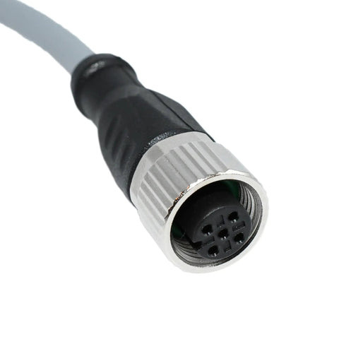 Close-up of 5 Pin Female Sensor Cable With Flying Leads 0.5m ACoded 22AWG PVC Insulated 300V 3A connector end for sensors