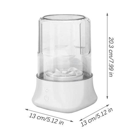 Portable Underwear Washer Mini Compact Laundry Device Built In Rechargeable Battery 20.3 cm tall, 13 cm wide, clear design.