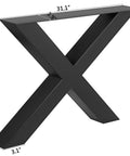 Beefy Pair of Heavy Duty Steel Table Legs, 28 Inch High by 31 Inch Wide X Frame 3.1 Inch Square Box Legs, side view with measurements