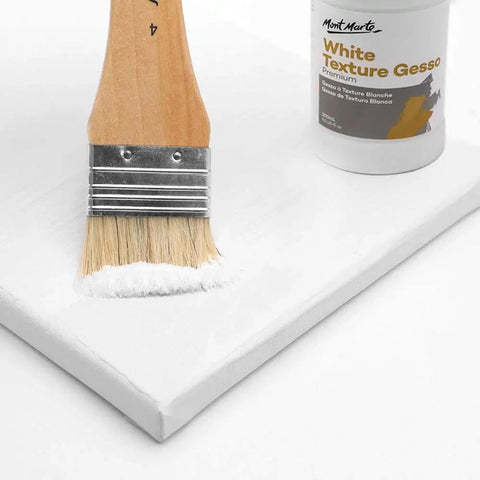 Premium White Texture Gesso 250ml For Artists Pro Grade Primer on canvas with brush, ideal for mixed media projects.