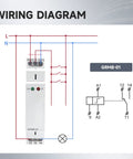 Wiring diagram for Impulse Latching Relay With Memory, 16A Pulse Control, Wide Range AC DC 12 Volt To 240 Volt.