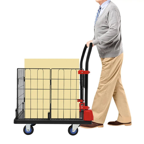 Built Like A Tank Two In One Platform Cart With Secure Cage Foldable Utility Dolly And Flatbed Hand Truck moving large box.