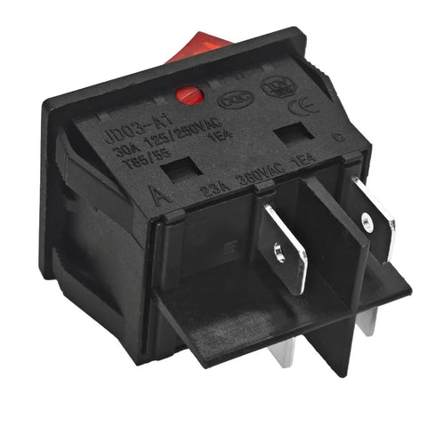 Close-up of 4 Pin Rocker Switch Pack Of 2 Beefy 30A 125V 250V Heavy Duty T85 55 1E4 Switches for inverter welding machines.