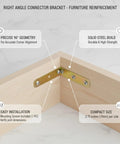 2.76 Inch Steel Right Angle Connector Bracket for 90 Degree Furniture Joints installed on wood corner