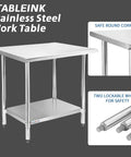 Stainless Steel Prep Table 24x36 Inches With Adjustable Undershelf, Heavy Duty Commercial Kitchen Work Table, NSF Certified
