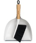 Portable Dustpan and Brush Set With Bamboo Handle in White For Quick Cleanups at Home or Office