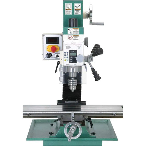 Built Like A Tank One Horsepower Mill And Drill Combo with R8 taper spindle and digital control panel for precision machining.