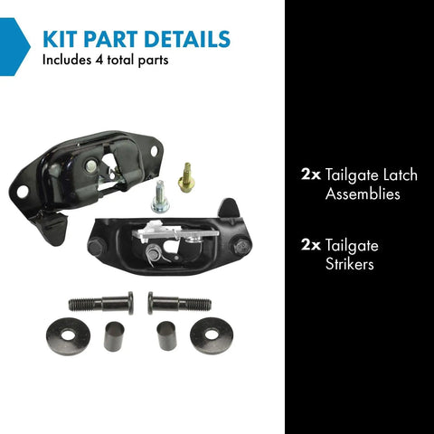 Tailgate Latch And Striker Bolt Kit Set For Chevy GMC Silverado Sierra Replacement showing 2 latch assemblies and 2 strikers