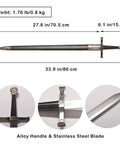 Stainless Steel Medieval Cross Crusader Knight Templar Sword With Scabbard 33.9 Inch Overall Length 23 Inch Blade 6.1 Inch Handle