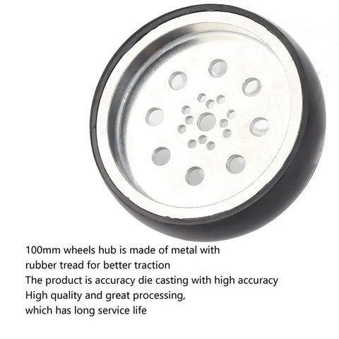 100mm Metal Robot Wheel With Neoprene Tire For Industrial Robots And RC Cars, 8mm Bore, Beefy Hub For Dually Axles, Grippy Traction