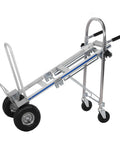 Heavy Duty 2 In 1 Convertible Platform Cart Aluminum Alloy Folding Hand Truck With Stair Climbing Wheels angled view showcasing its durable build.
