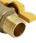 Close-up of Heavy Duty Brass Ball Valve Featuring G1/2 Male Thread for Fuel and Natural Gas Lines Quick Shut Off Plumbing Parts.