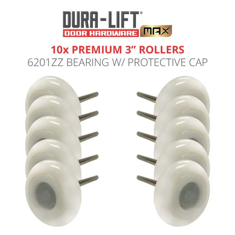 Ultra Life 3 Inch Sealed 6201ZZ Nylon Garage Door Roller With 7 Inch Stem Pack Of 10 Quiet High Load Durable Bearing For Up To 180000 Open Close Cycles At 190 Lb And Dust Shield Cap displayed