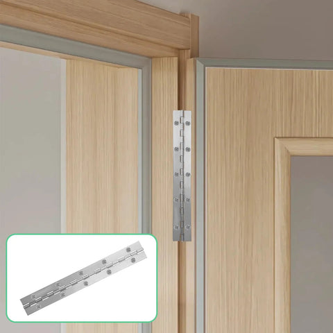 2 Pack Heavy Duty 12 Inch Piano Hinges With Holes Polished 304 Stainless Steel Durable Marine Grade Hardware installed on wooden door