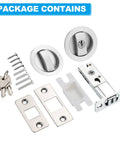 Round Recessed Door Lock With Keys For Pocket Doors, Invisible Privacy Sliding Door Hardware In Silver, package contents