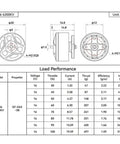 Technical diagram of 4200KV Brushless Drone Motors 1506 Size 34mm and 80mm for FPV Racing Drones with load performance chart.