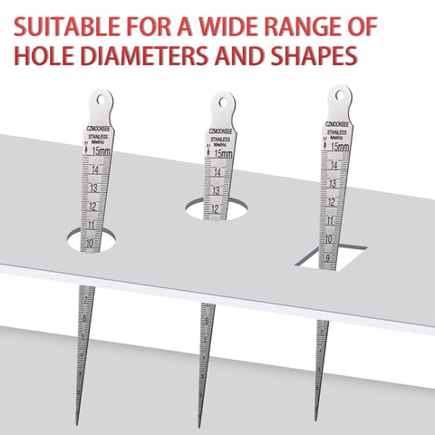 CZMOONSEE stainless steel double-sided taper gauge feeler gauge with three blades, 1–15 mm range, inch/metric scales