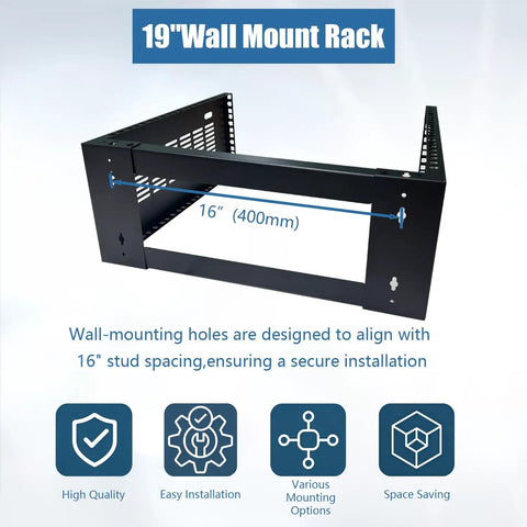 19-Inch Heavy Duty Wall Mount Network Rack with 16 inch mounting holes for secure installation, cold rolled steel, perfect for home lab.
