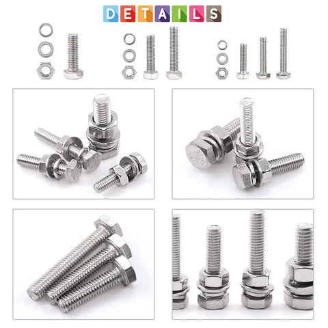 510 Piece Flat Hex Stainless Steel Screw Bolts Nuts Locking Washers And Flat Gasket Washer Assortment Kit With Philips Drive for DIY projects.