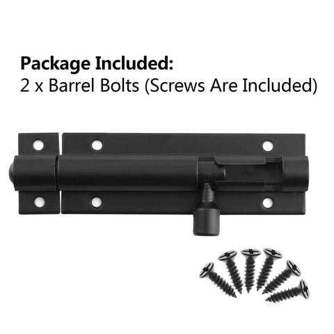 Two Pack 3 Inch Aluminum Door Latch Bolt Sliding Lock Kit With Thick 1.3mm Bar, Heavy Duty Barrel Bolt, Matte Black Finish
