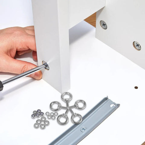 Five Piece M4 304 Stainless Steel Eyebolts With Ring Nuts Threaded Eye Screws For Lifting Equipment shown with tools
