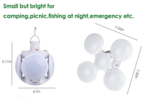 Solar Camping Lantern With Remote And USB Tent Light For Emergencies On The Go, collapsible with dimensions shown