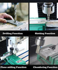 Real Deal 5.5 By 20 Inch Benchtop Mill Drill Press Featuring Hardcore 600W Brushless Spindle, drilling and slotting in metal.