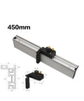 Knockout Precision Aluminum Router Fence With Quick Grip Flip Stop And Pro Miter Gauge Angle Measuring Ruler For Straight Shot Woodworking 450 To 800 Millimeters left side view showing 450mm length.