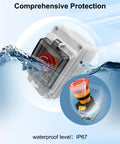 Built Tough Heavy Duty Emergency Stop Button With Waterproof Enclosure For Outdoor Use, IP67 protection shown with flowing water