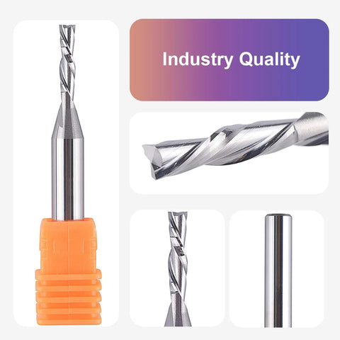 SpeTool 5-piece down-cut spiral router bit set, 1/4 inch shank, 1/8 inch cutting diameter, carbide bits for wood milling
