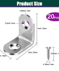 Diagram showing dimensions of 20 Pcs Stainless Steel Corner Braces 25mm By 25mm L Shaped Right Angle Brackets with screws included