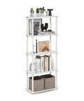 Turn N Tube Toolless 5 Tier Open Storage Shelf No Tools Needed Easy Assembly Bookcase For Living Room Home Office Bedroom White Finish Open Back Display For Books Decor And Office Supplies, white 5-tier shelf with books and bins